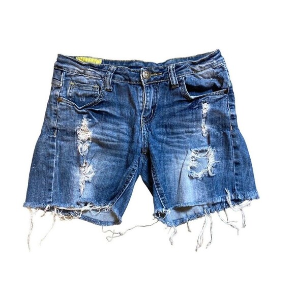 machine nouvelle mode distressed blue denim stretchy shorts M cotton beach boho - Picture 1 of 15